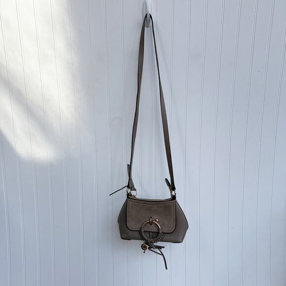 See by Chloé Mini Joan Crossbody Cement Beige Grey Leather Suede Bag Purse - Picture 7 of 9